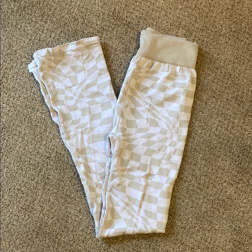 Womens Beige Pattern Flared Yoga Pants